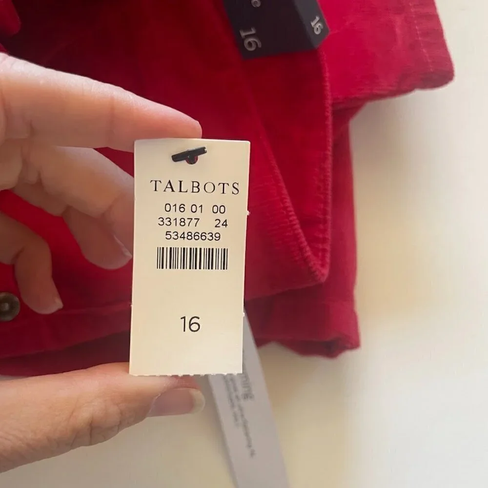 NWT Talbots Corduroy Pant Trouser High Waist Jegging Ankle Slimming Holiday